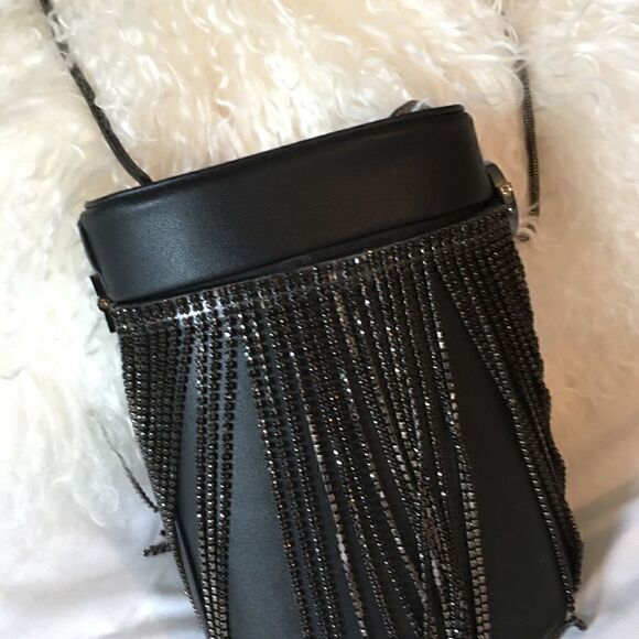 Circular Tubular Handbag with Rhinestone Fringe. - Picture 2 of 8